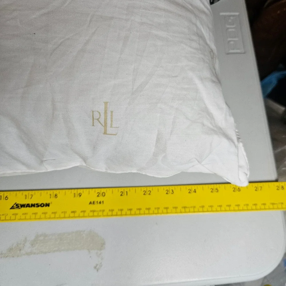 Ralph Lauren Home White Tan RLL Monogram Logo Standard Bed Pillow Polyester Fill